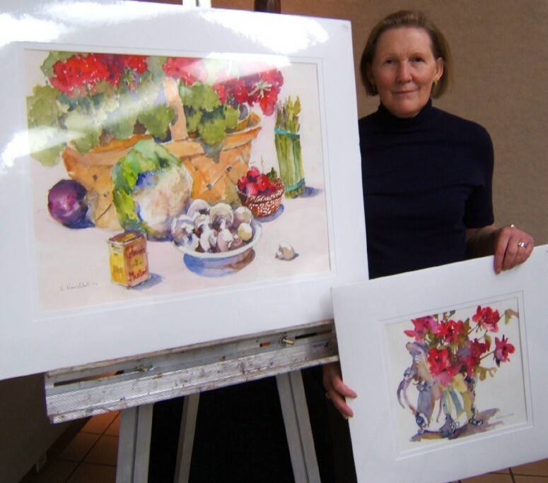 Nancy Nordloh Neville displaying her well known style of floral watercolor.